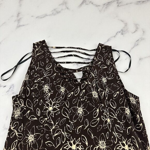 R&K Womens Vintage 90s Maxi Dress Size 14 Brown Cream Floral Button Trim Cottage - Picture 7 of 9